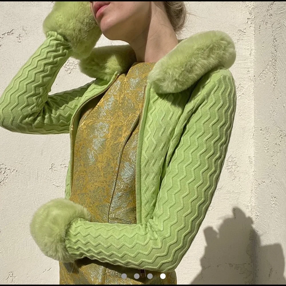 Vintage 1960s turquoise and gold jacquard dress - Picture 4 of 8